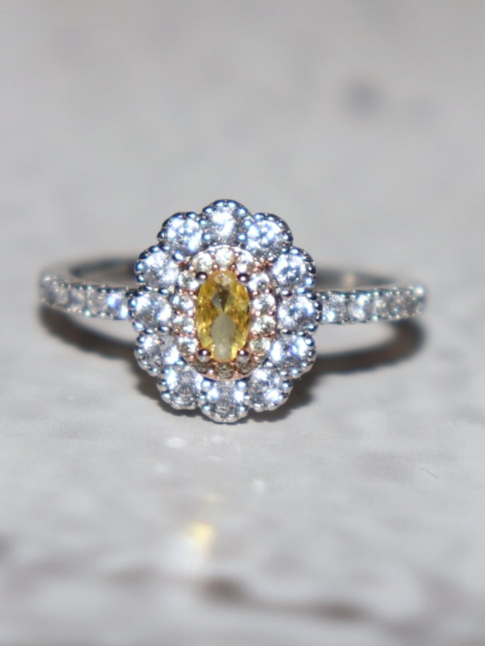 💛✨ Silver Yellow‑Gem Halo Ring · Size 9.5 · NWOT